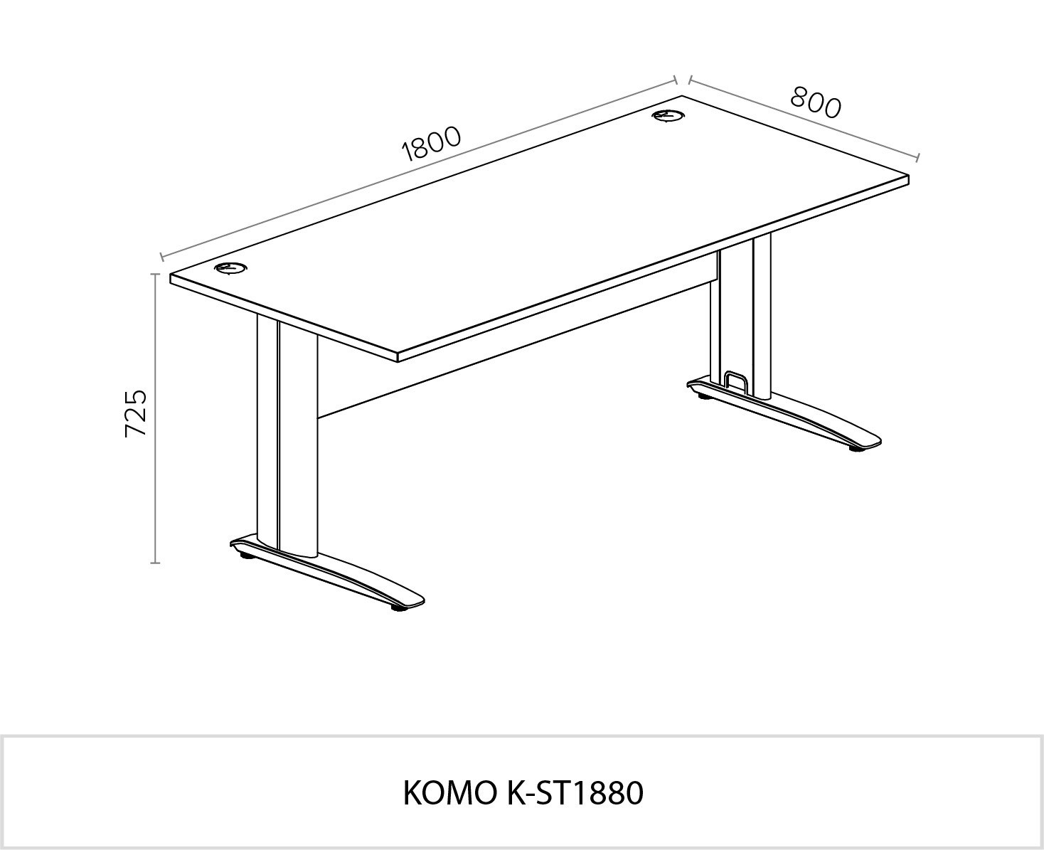 Komo Straight Desk 1800 x 800mm - Silver Leg / White Top