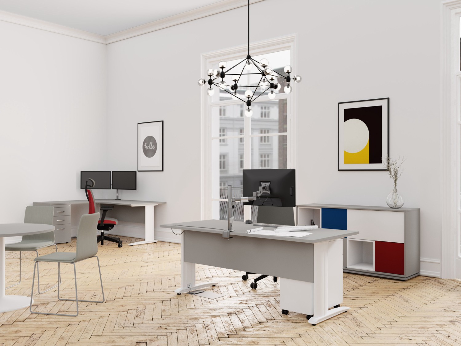 Komo Straight Desk 1400 x 800mm - Silver Leg / White Top