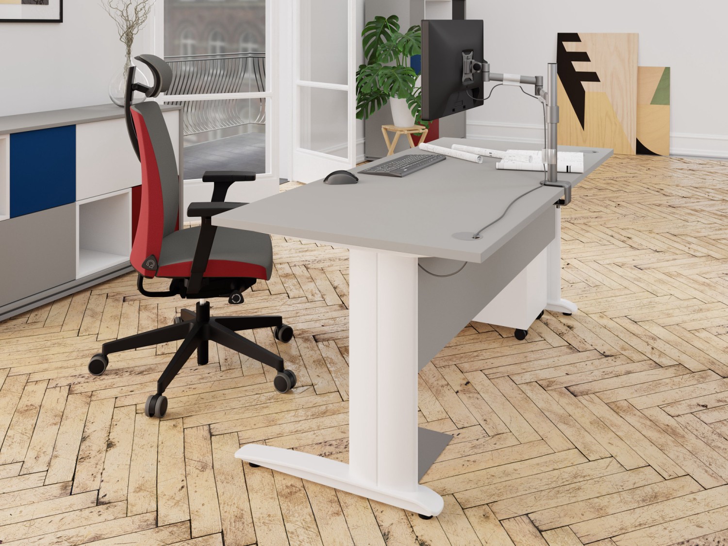 Komo Straight Desk 1400 x 800mm - Silver Leg / White Top