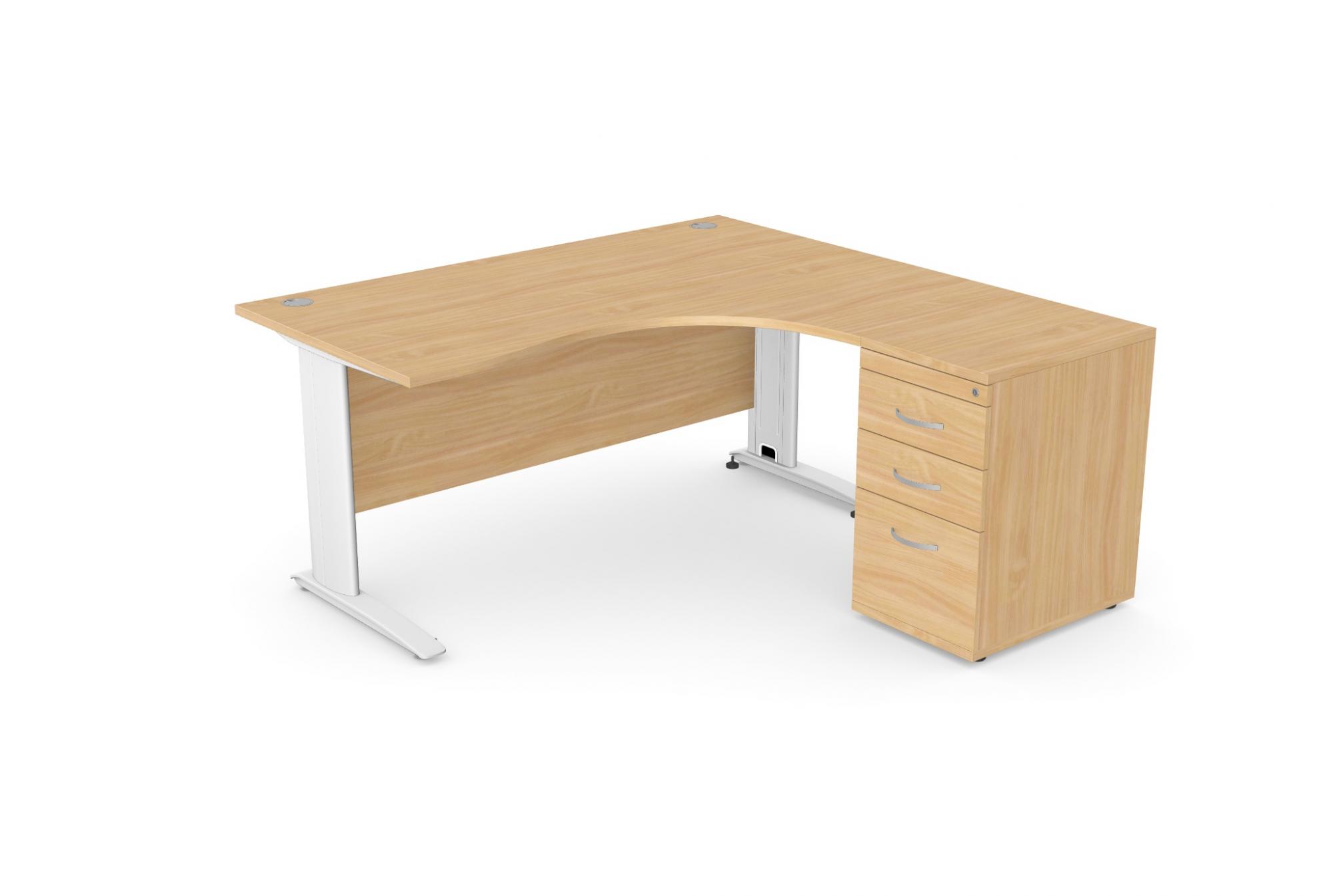 Komo Crescent Desk 1600/800 x 1200/600mm R/H - White Leg / Beech Top with Desk High Ped