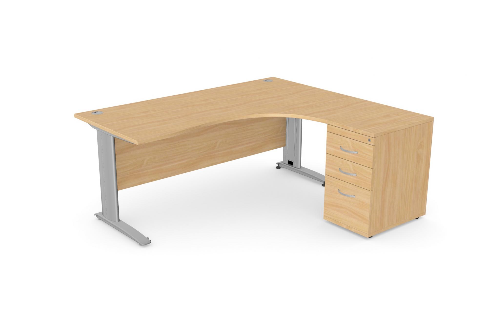 Komo Crescent Desk 1800/800 x 1200/600mm R/H - Silver Leg / Beech Top with Desk High Ped