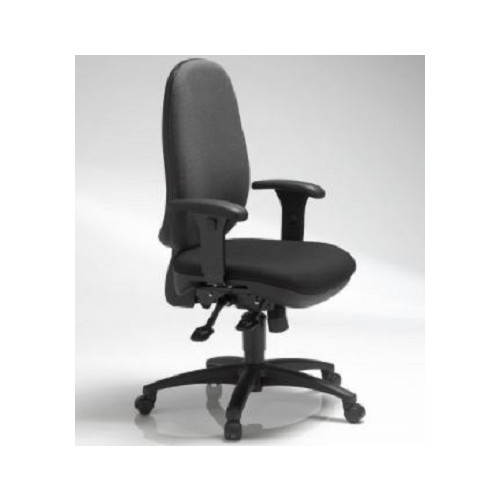 IRISH MADE ERGONOMIC TASK CHAIR. High back task chair on a 5 star nylon base incl. castors, fully ergonomic functionality incl. seat height adjustment, synchro mechanism, locking back, inflatable lumbar cushion, adjustable armrests