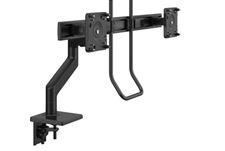 Dual Monitor Arm With Black Crossbar,  Adjustable Desk Clamp Mount
