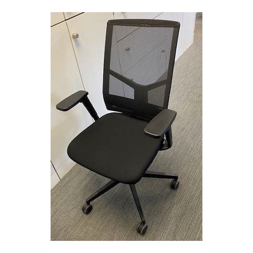 IRISH MADE ERGONOMIC MESH BACK TASK CHAIR (BLACK). Self-adjusting synchro mechanism with multilock. Built in seat slide. Height adjustable backrest with lumbar support