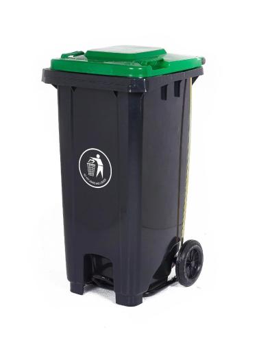 120L Wheeled Pedal Bin Dark Grey Base With Green Lid