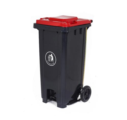 120L Wheeled Pedal Bin Dark Grey Base WithRed Lid