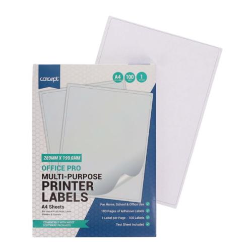 Concept A4 Multi-Purpose Printer Labels 100 Sheets - 1 Label