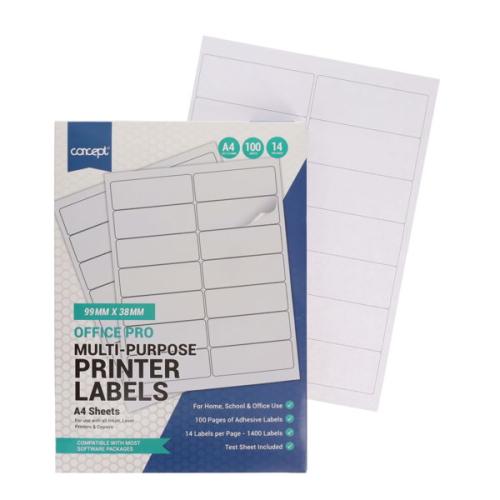 Concept A4 Multi-Purpose Printer Labels 100 Sheets - 14 Labels