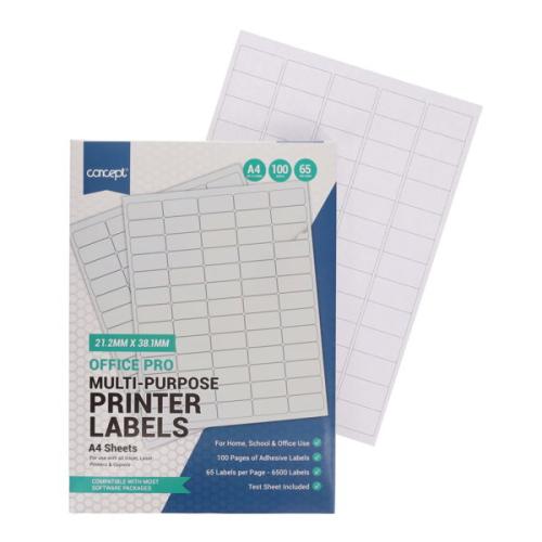 Concept A4 Multi-Purpose Printer Labels 100 Sheets - 65 Labels