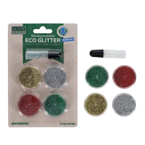 Icon Craft Set Biodegradable Glitter 2G X 4 Asst. And Glue 5Ml