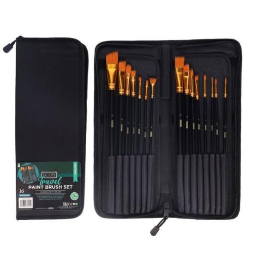 Icon Pkt.16 Travel Paint Brush Set - Taklon
