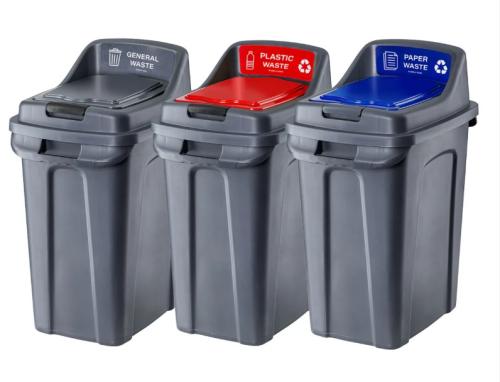 Purely Kind Recycling Bins 50litre Closed Lid - Set of 3