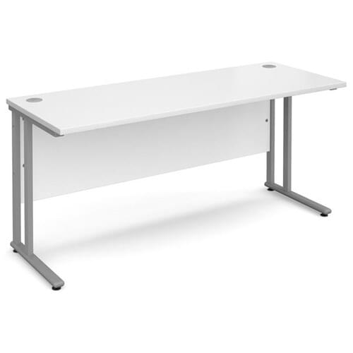 Narrow Desk 1600 x 600 x 725mm Silver Cantilever Frame 25mm MFC White