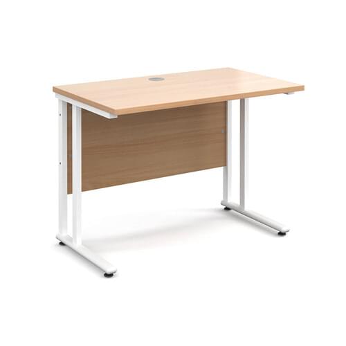Narrow Desk 1000 x 600 x 725mm White Cantilever Frame 25mm MFC Beech