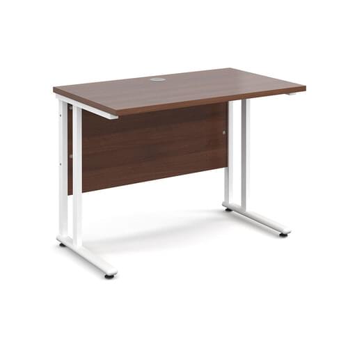 Narrow Desk 1000 x 600 x 725mm White Cantilever Frame 25mm MFC Walnut