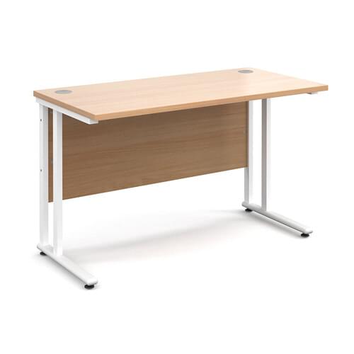 Narrow Desk 1200 x 600 x 725mm White Cantilever Frame 25mm MFC Beech