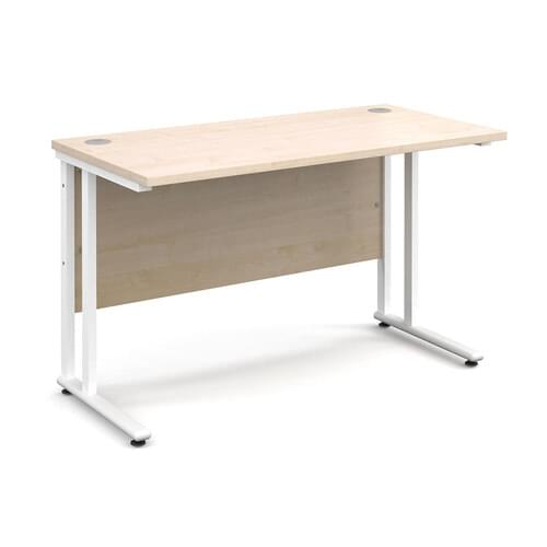 Narrow Desk 1200 x 600 x 725mm White Cantilever Frame 25mm MFC Maple