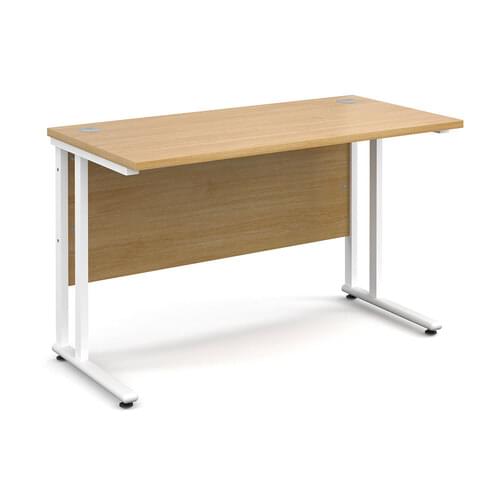 Narrow Desk 1200 x 600 x 725mm White Cantilever Frame 25mm MFC Oak