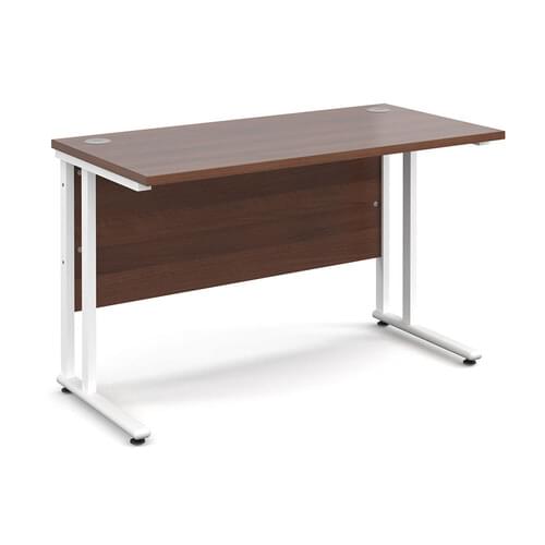 Narrow Desk 1200 x 600 x 725mm White Cantilever Frame 25mm MFC Walnut