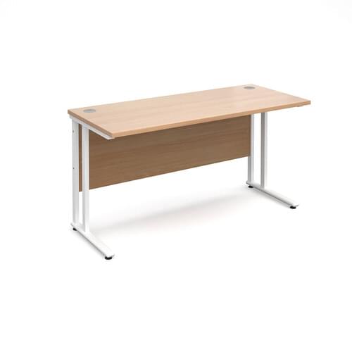 Narrow Desk 1400 x 600 x 725mm White Cantilever Frame 25mm MFC Beech