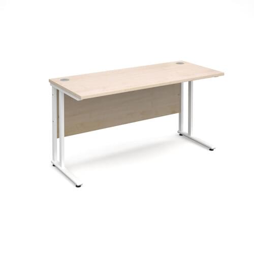 Narrow Desk 1400 x 600 x 725mm White Cantilever Frame 25mm MFC Maple