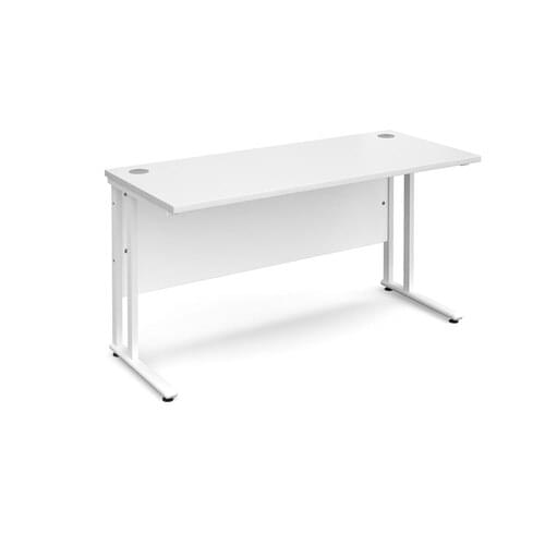 Narrow Desk 1400 x 600 x 725mm White Cantilever Frame 25mm MFC White