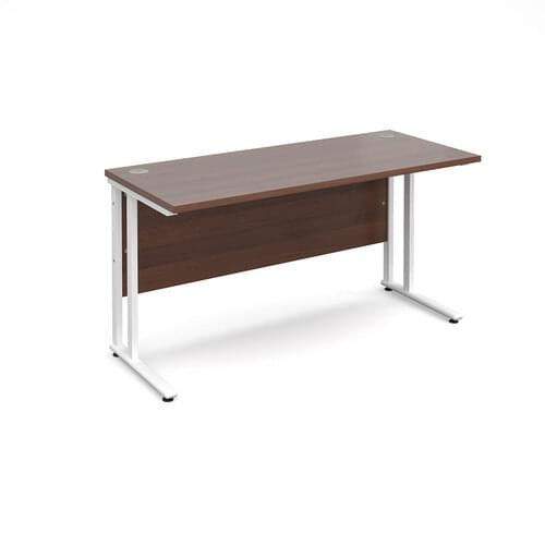 Narrow Desk 1400 x 600 x 725mm White Cantilever Frame 25mm MFC Walnut