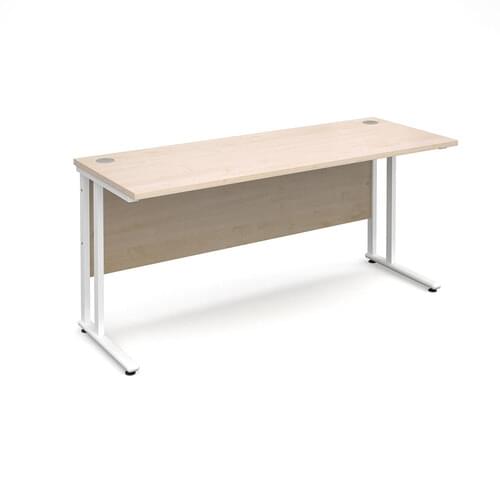 Narrow Desk 1600 x 600 x 725mm White Cantilever Frame 25mm MFC Maple