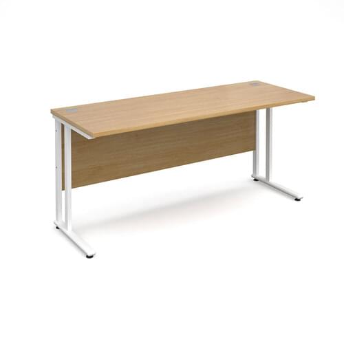 Narrow Desk 1600 x 600 x 725mm White Cantilever Frame 25mm MFC Oak