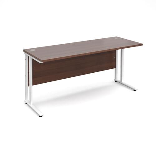 Narrow Desk 1600 x 600 x 725mm White Cantilever Frame 25mm MFC Walnut
