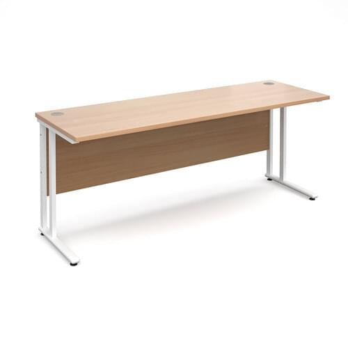 Narrow Desk 1800 x 600 x 725mm White Cantilever Frame 25mm MFC Beech