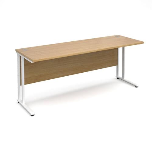 Narrow Desk 1800 x 600 x 725mm White Cantilever Frame 25mm MFC Oak