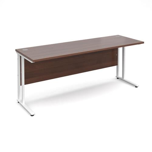 Narrow Desk 1800 x 600 x 725mm White Cantilever Frame 25mm MFC Walnut