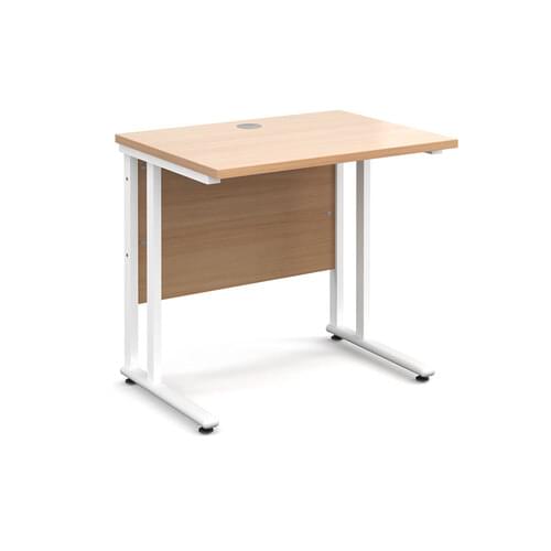 Narrow Desk 800 x 600 x 725mm White Cantilever Frame 25mm MFC Beech