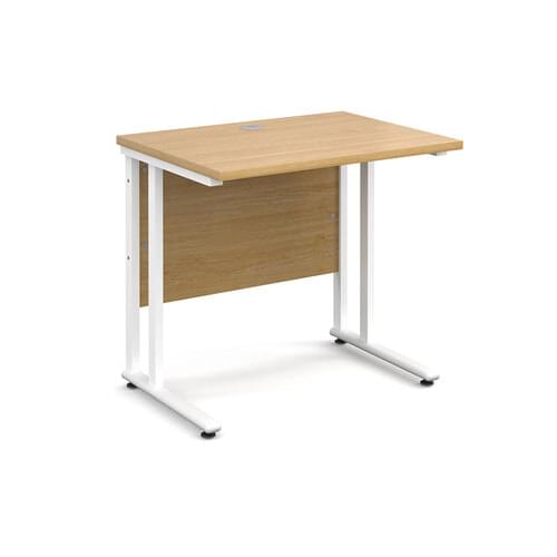Narrow Desk 800 x 600 x 725mm White Cantilever Frame 25mm MFC Oak