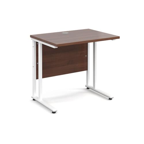 Narrow Desk 800 x 600 x 725mm White Cantilever Frame 25mm MFC Walnut