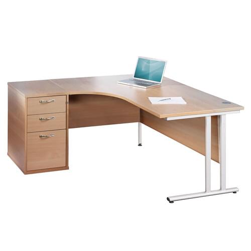 Radial Desk Set Left Hand 1400mm Cantilever White Frame 25mm MFC Beech