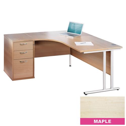 Radial Desk Set Left Hand 1400mm Cantilever White Frame 25mm MFC Maple
