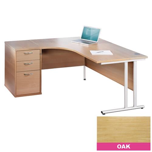 Radial Desk Set Left Hand 1400mm Cantilever White Frame 25mm MFC Oak