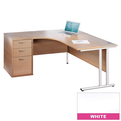 Radial Desk Set Left Hand 1400mm Cantilever White Frame 25mm MFC White
