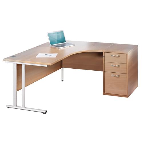 Radial Desk Set Right Hand 1400mm Cantilever White Frame 25mm MFC Beech