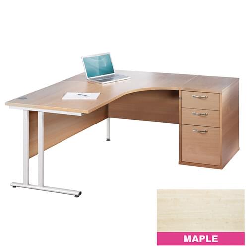 Radial Desk Set Right Hand 1400mm Cantilever White Frame 25mm MFC Maple
