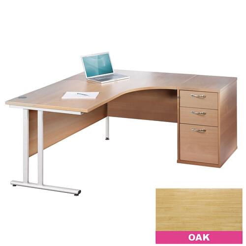 Radial Desk Set Right Hand 1400mm Cantilever White Frame 25mm MFC Oak