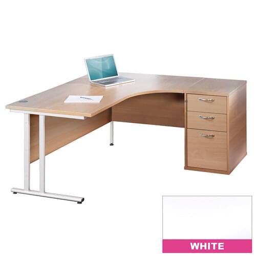 Radial Desk Set Right Hand 1400mm Cantilever White Frame 25mm MFC White