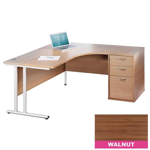 Radial Desk Set Right Hand 1400mm Cantilever White Frame 25mm MFC Walnut