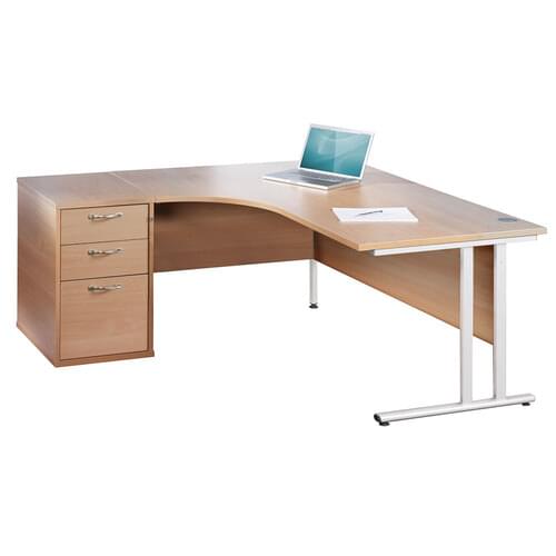 Radial Desk Set Left Hand 1600mm Cantilever White Frame 25mm MFC Beech