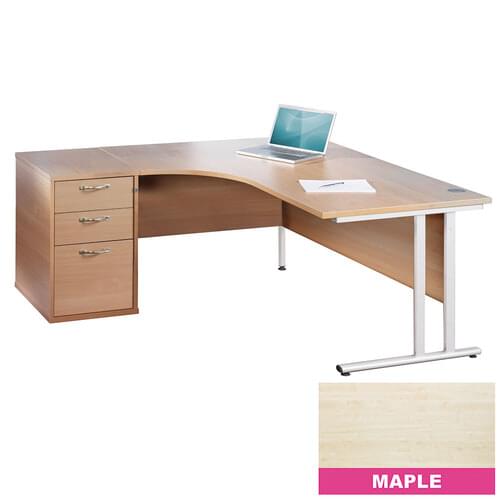 Radial Desk Set Left Hand 1600mm Cantilever White Frame 25mm MFC Maple