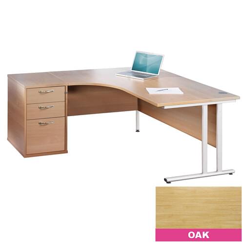 Radial Desk Set Left Hand 1600mm Cantilever White Frame 25mm MFC Oak