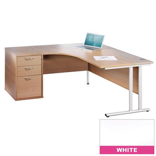 Radial Desk Set Left Hand 1600mm Cantilever White Frame 25mm MFC White