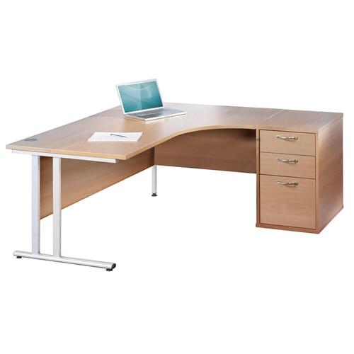 Radial Desk Set Right Hand 1600mm Cantilever White Frame 25mm MFC Beech